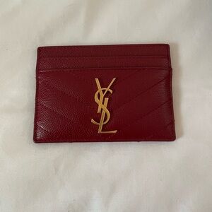 YSL card holder in rouge opium